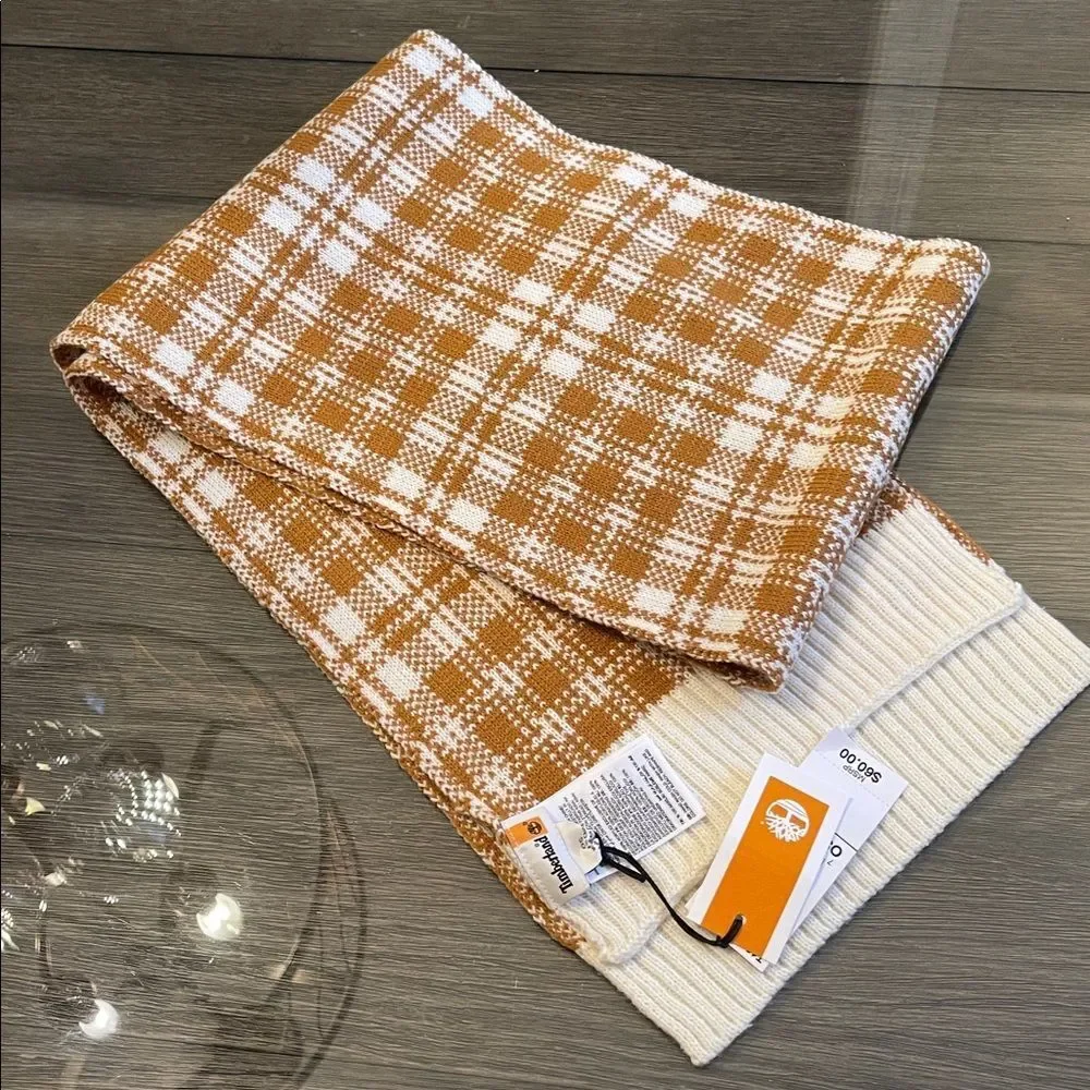 Timberland Acrylic Wheat Brown & Cream Plaid Scarf NWT Buffalo Plain Lumberjack
